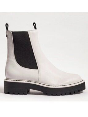 Sam Edelman Laguna Chelsea Ankle Boots White Leather Blend Lug Sole Women 9M